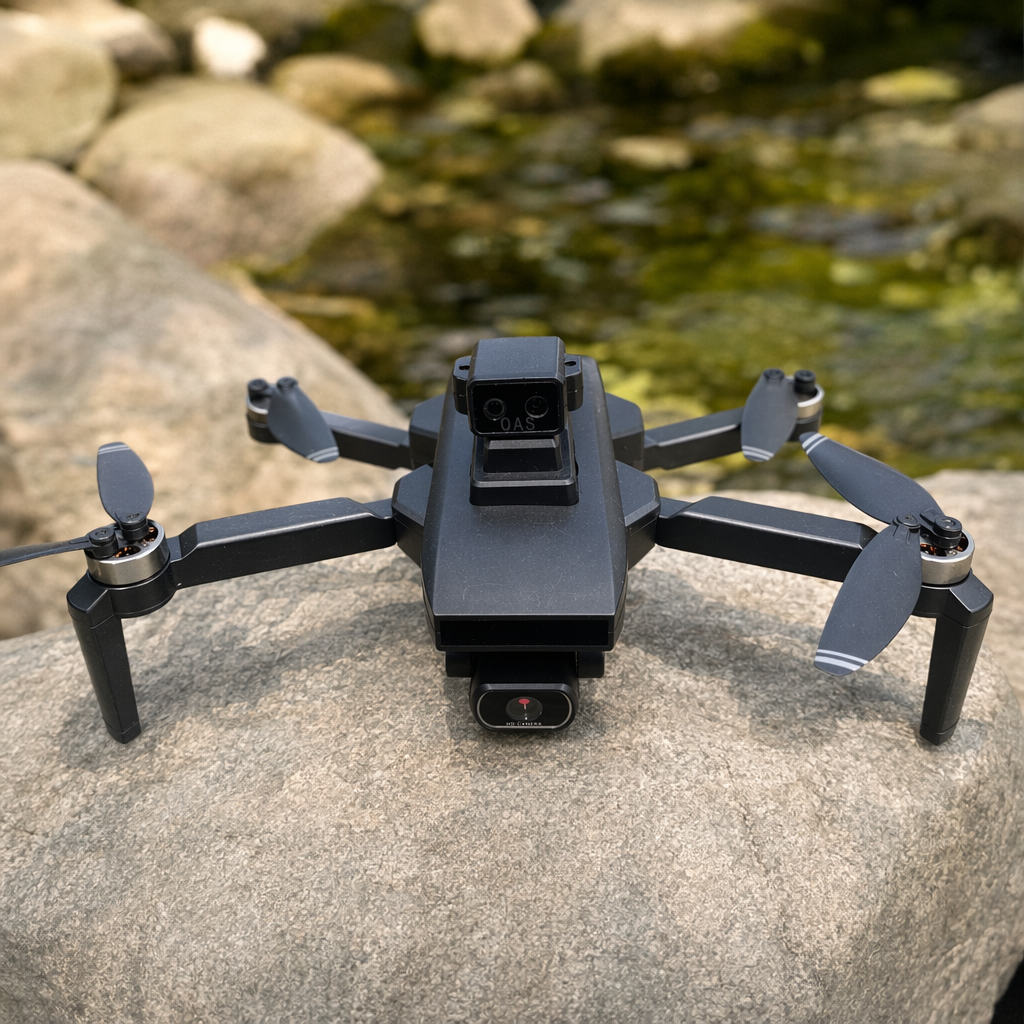 A professional aerial photography remote control aircraft with a black carbon fiber body details Picture