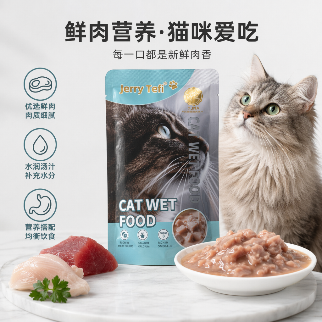 蓝白包装猫罐头食品高蛋白主食级湿粮