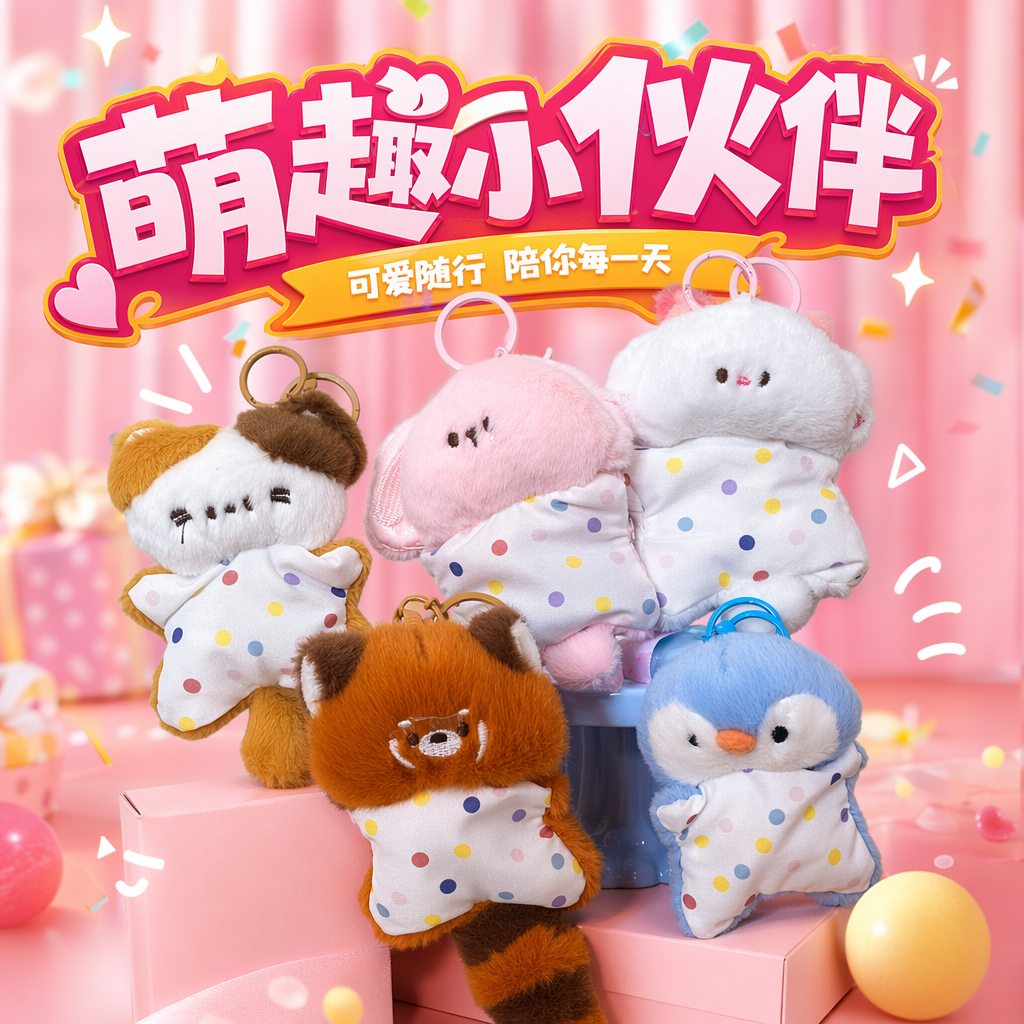 彩色波点毛绒挂件组合细节图