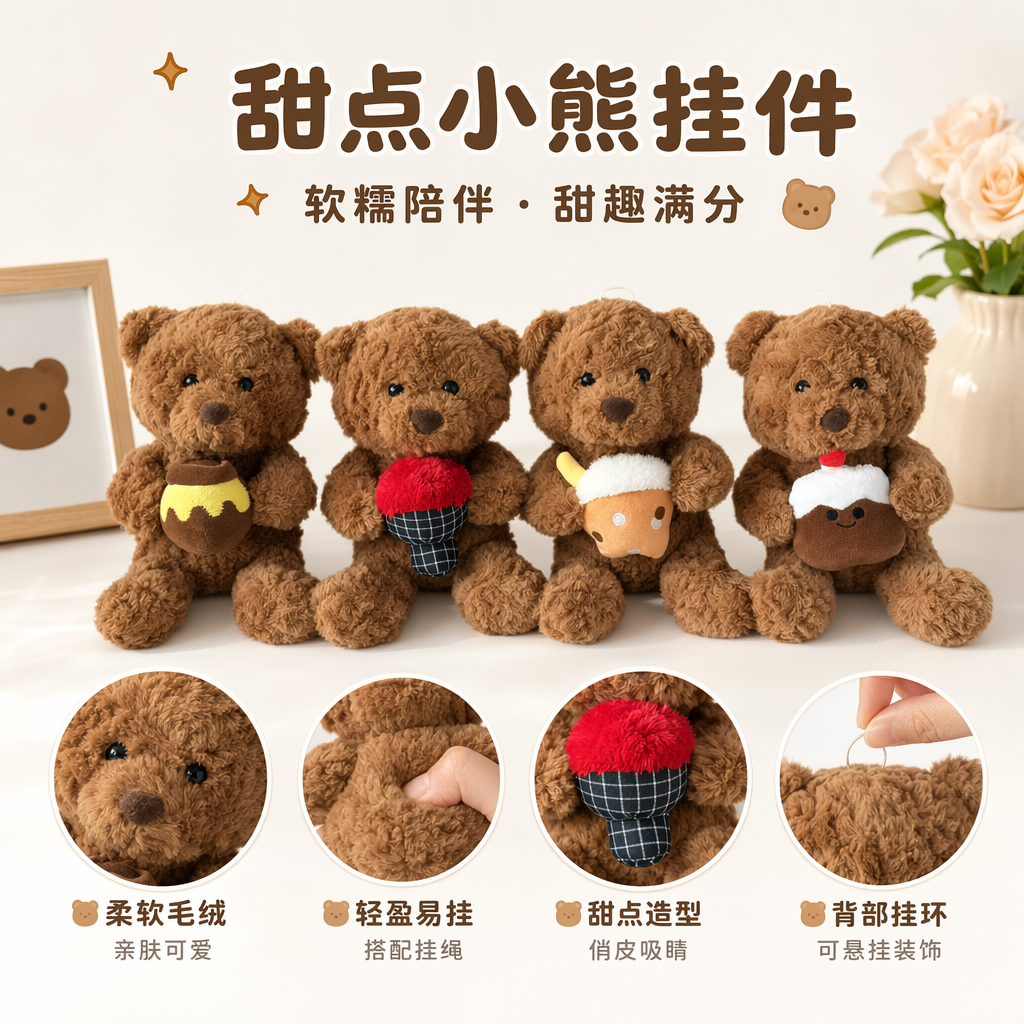 棕色泰迪熊玩偶毛绒抱枕可爱卧室装饰礼品15cm