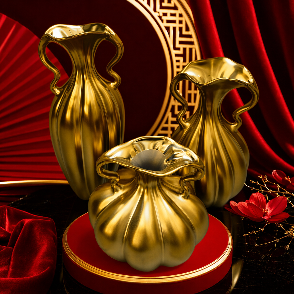 Three-piece golden vase set, a simple and modern Nordic-style living room decorative item made of ceramic Specification image