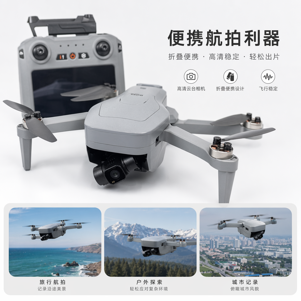 灰色无人机碳纤维机身轻量化设计户外航拍飞行器