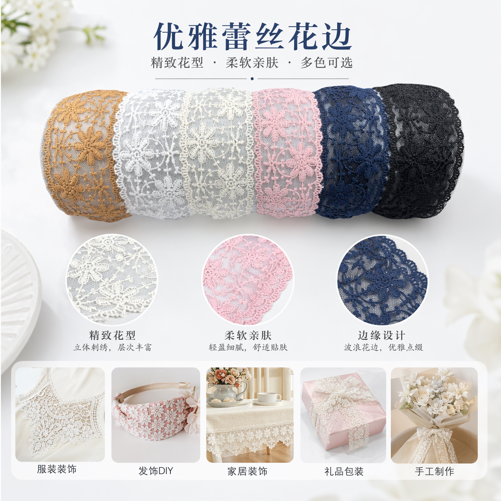 彩色蕾丝布料卷 手工刺绣花边装饰布 DIY服饰家纺通用