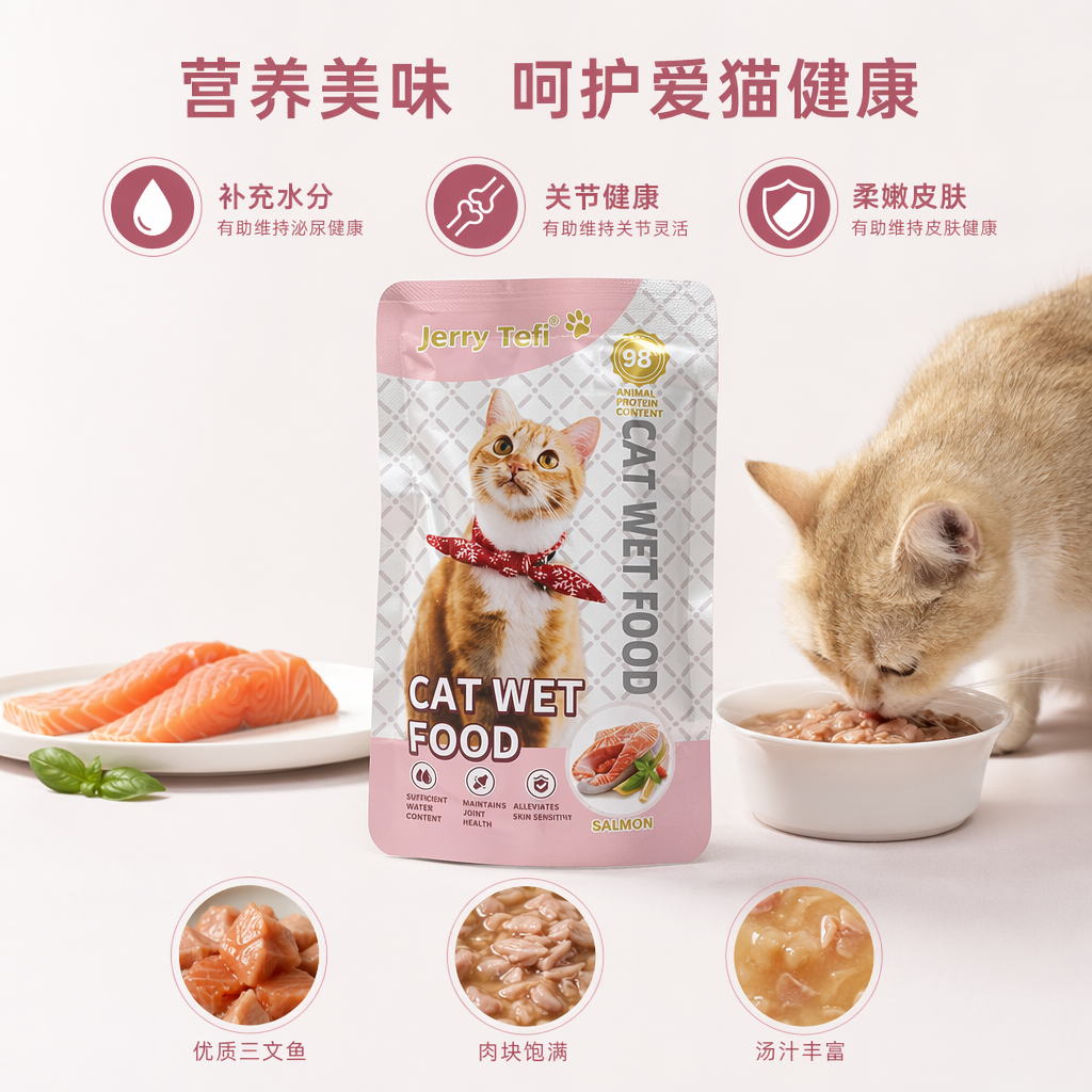 粉色包装袋猫罐头高蛋白主食湿粮全价营养成猫幼猫通用