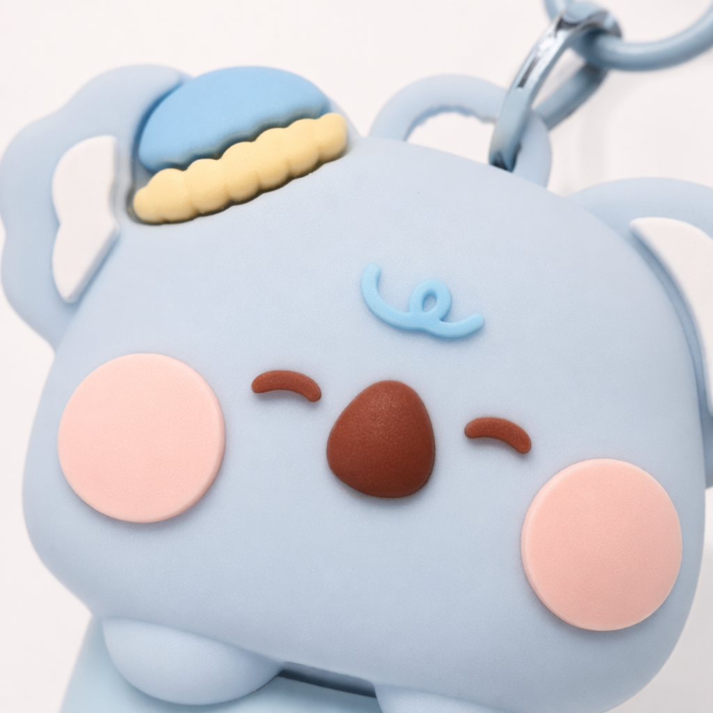 Blue koala shaped lip balm keychain, green spherical lip balm, long-lasting moisturizing portable version Application Scenario