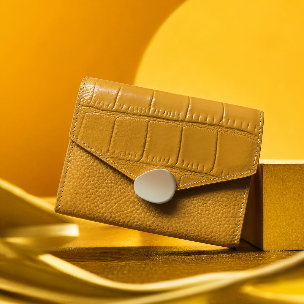 Yellow crocodile-patterned leather wallet, a long genuine leather wallet for women, simple and fashionable Specification image