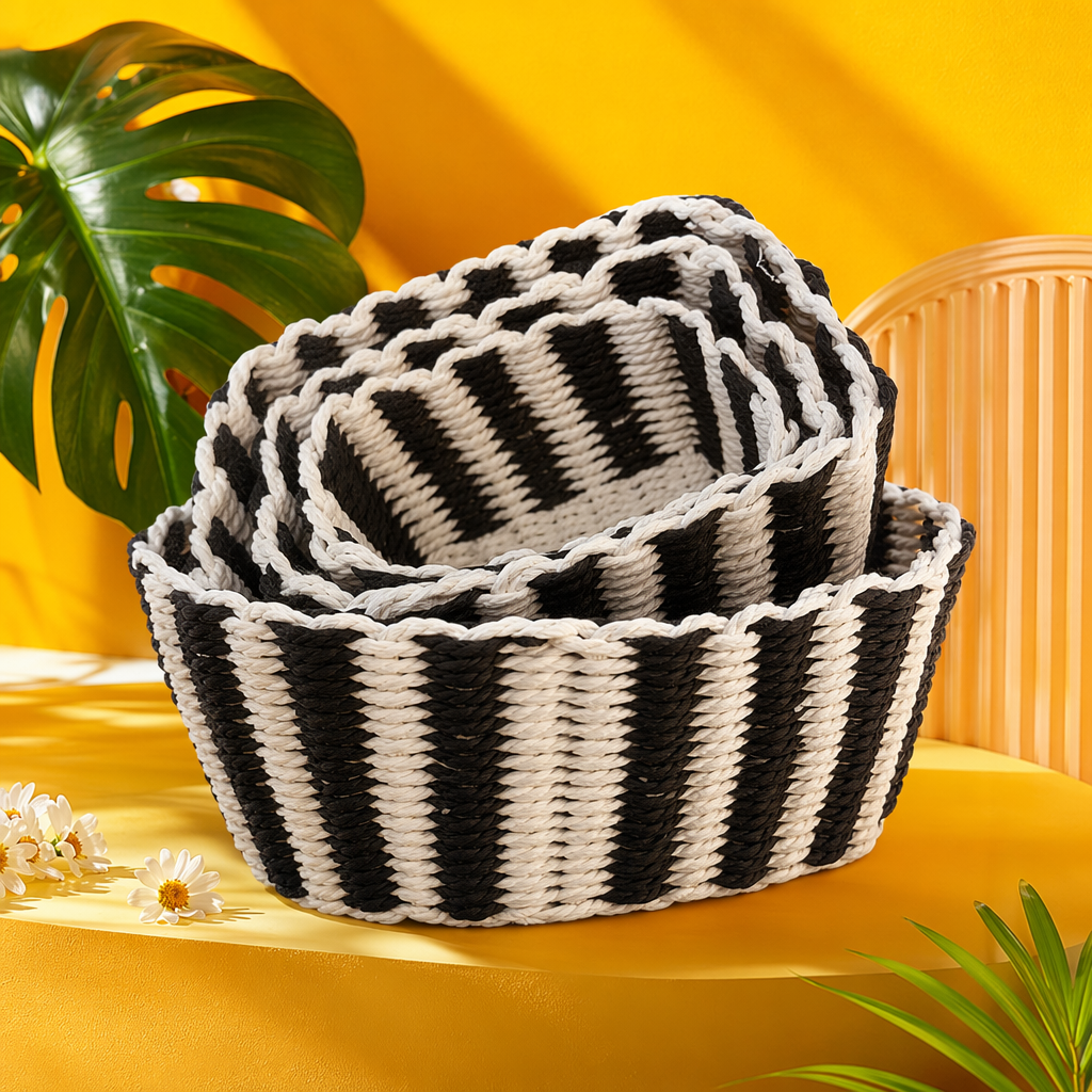 Black and white striped woven basket for home storage, living room and bedroom storage, simple Nordic style Specification image