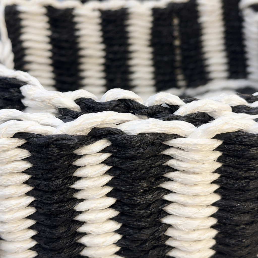 Black and white striped woven basket for home storage, living room and bedroom storage, simple Nordic style Application Scenario