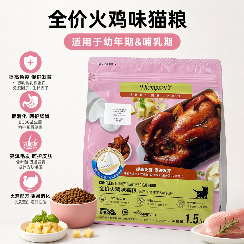 粉色包装袋猫粮 全价营养成猫幼猫通用干粮 宠物主食