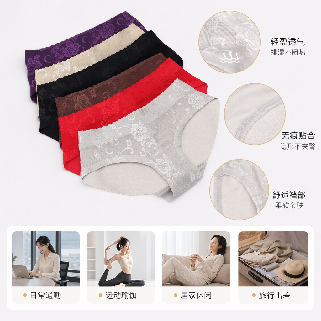 彩色花卉图案纯棉内裤女士三角裤舒适透气