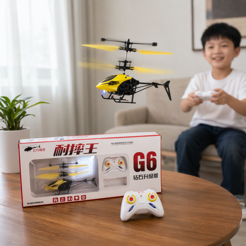 红白包装盒遥控直升机玩具儿童益智飞行器产品图