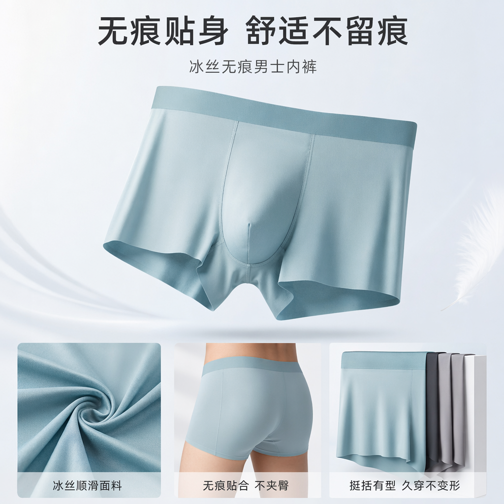 灰色浅蓝深灰三色无痕内裤男士