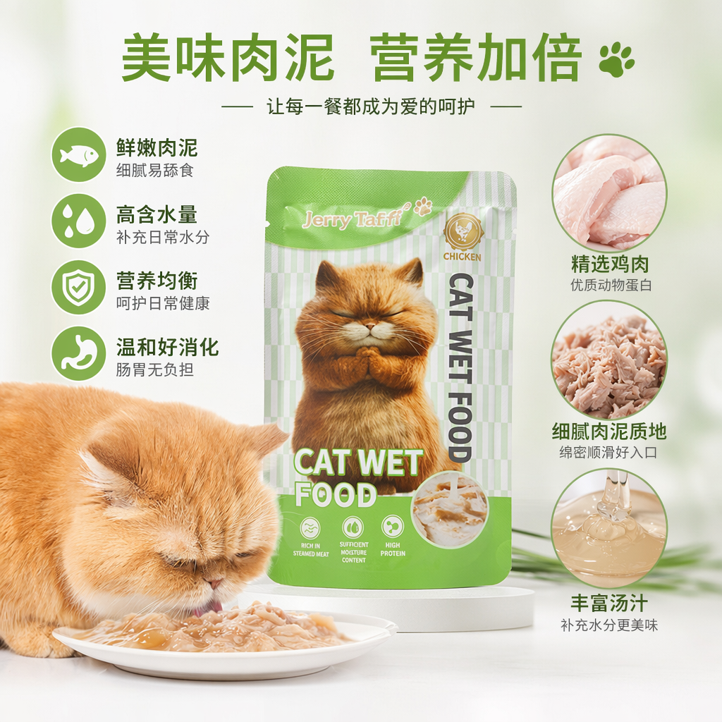 绿色包装袋猫罐头食品高蛋白主食级全价猫粮