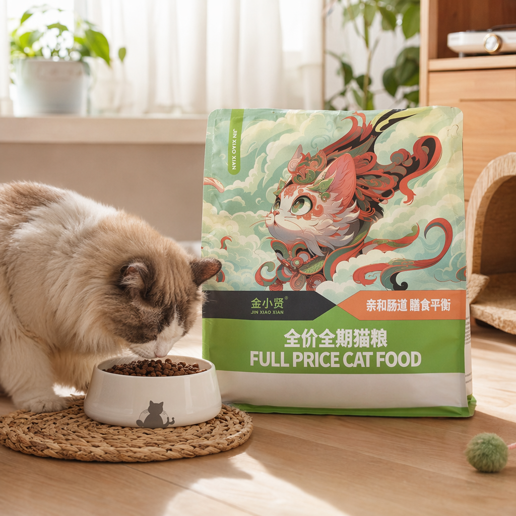 Green packaging bag cat food, natural and grain-free, specially designed for adult cats with balanced nutrition details Picture