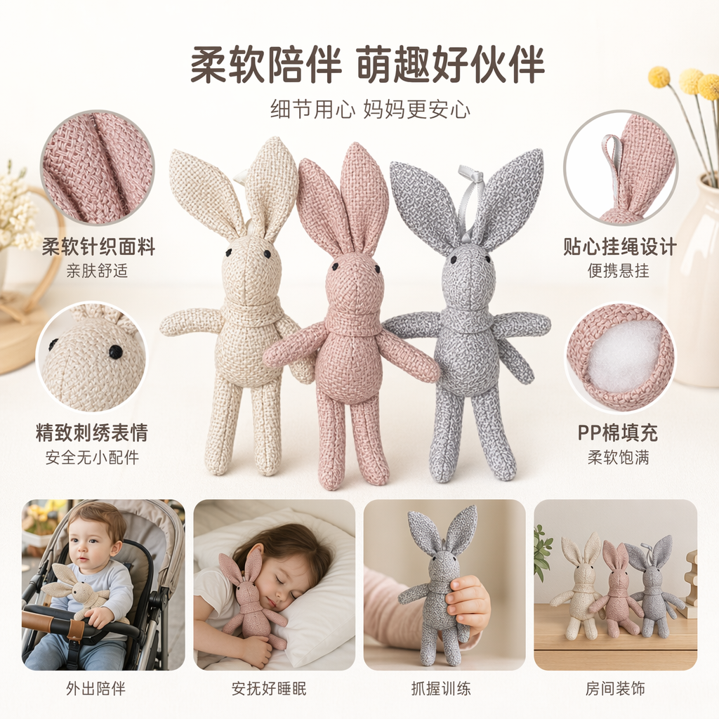 三只布艺兔子玩偶毛绒抱枕可爱家居装饰