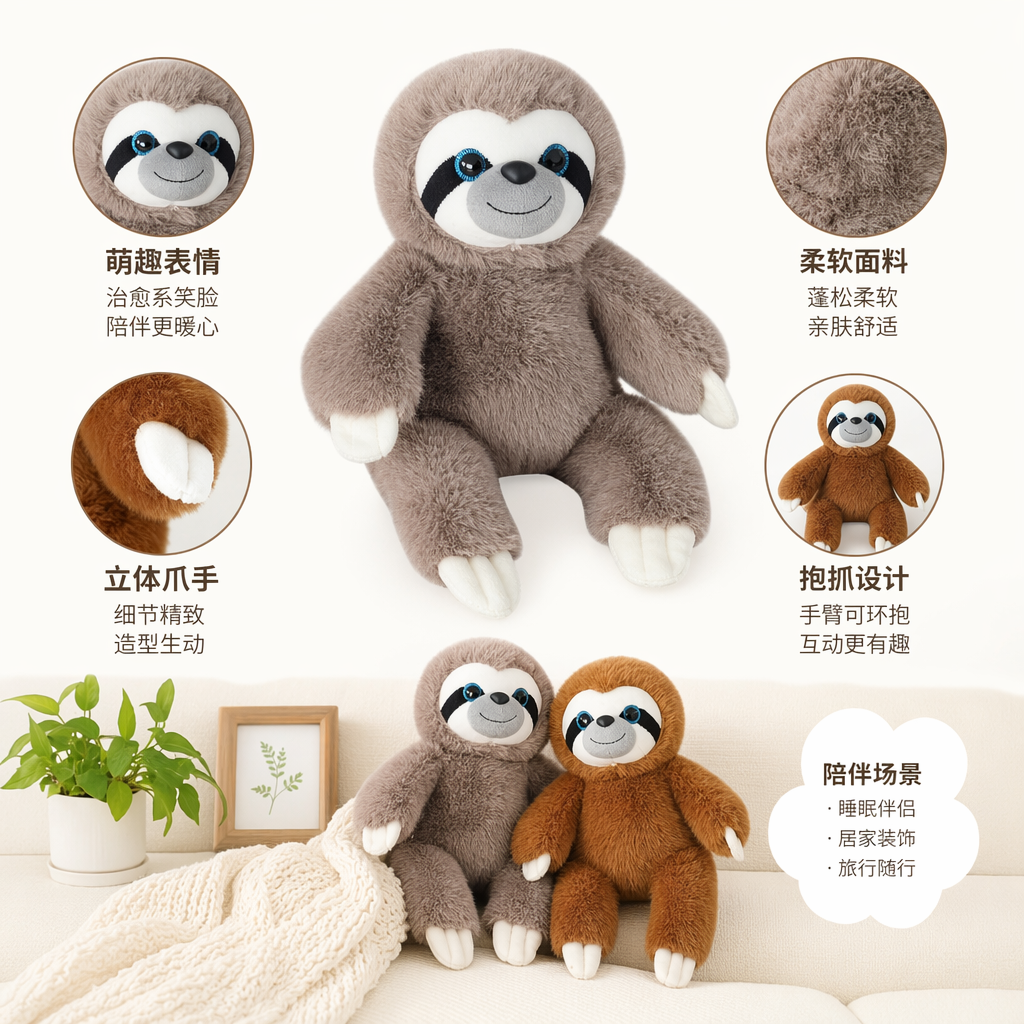 四只毛绒树懒玩偶可爱抱枕摆件家居装饰毛绒玩具
