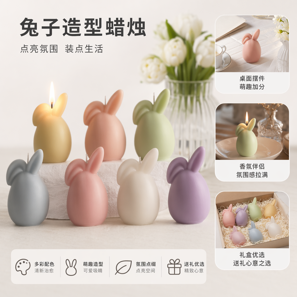 彩色兔子造型蜡烛创意生日派对装饰香薰蜡烛图