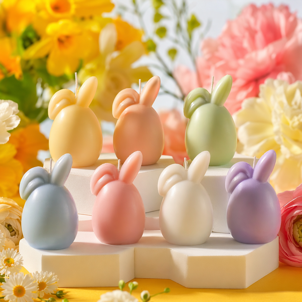 彩色兔子造型蜡烛细节图