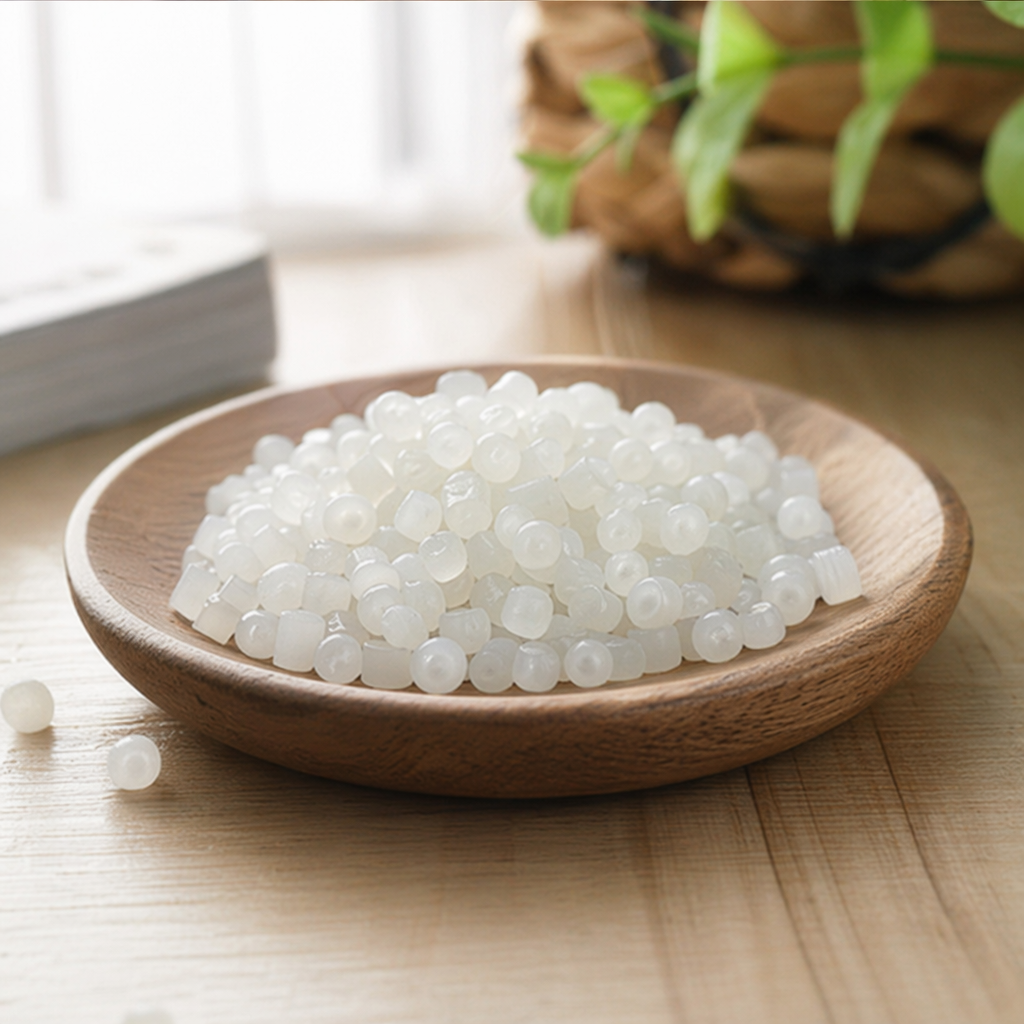 White semi-transparent granular plastic particles, made of general engineering plastic raw materials PP and PE details Picture