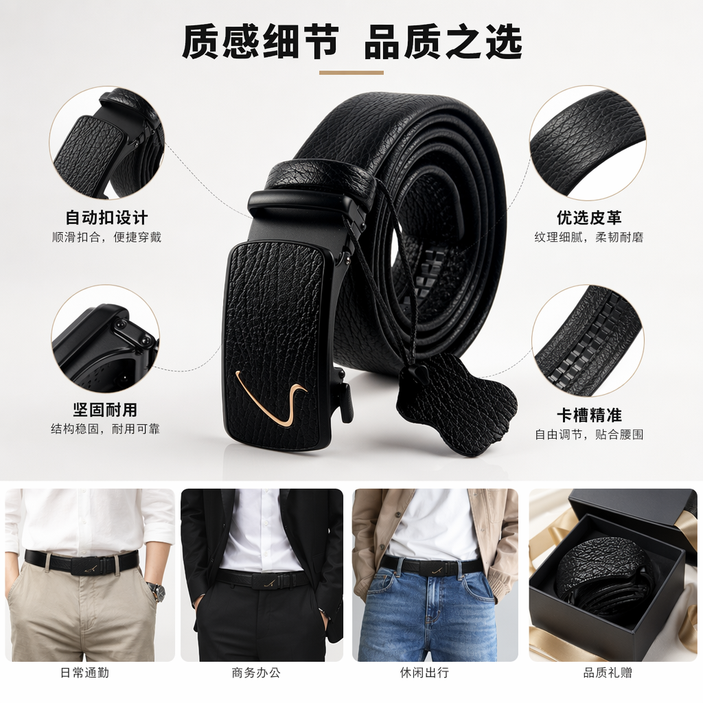 黑色真皮男士皮带简约商务休闲腰带