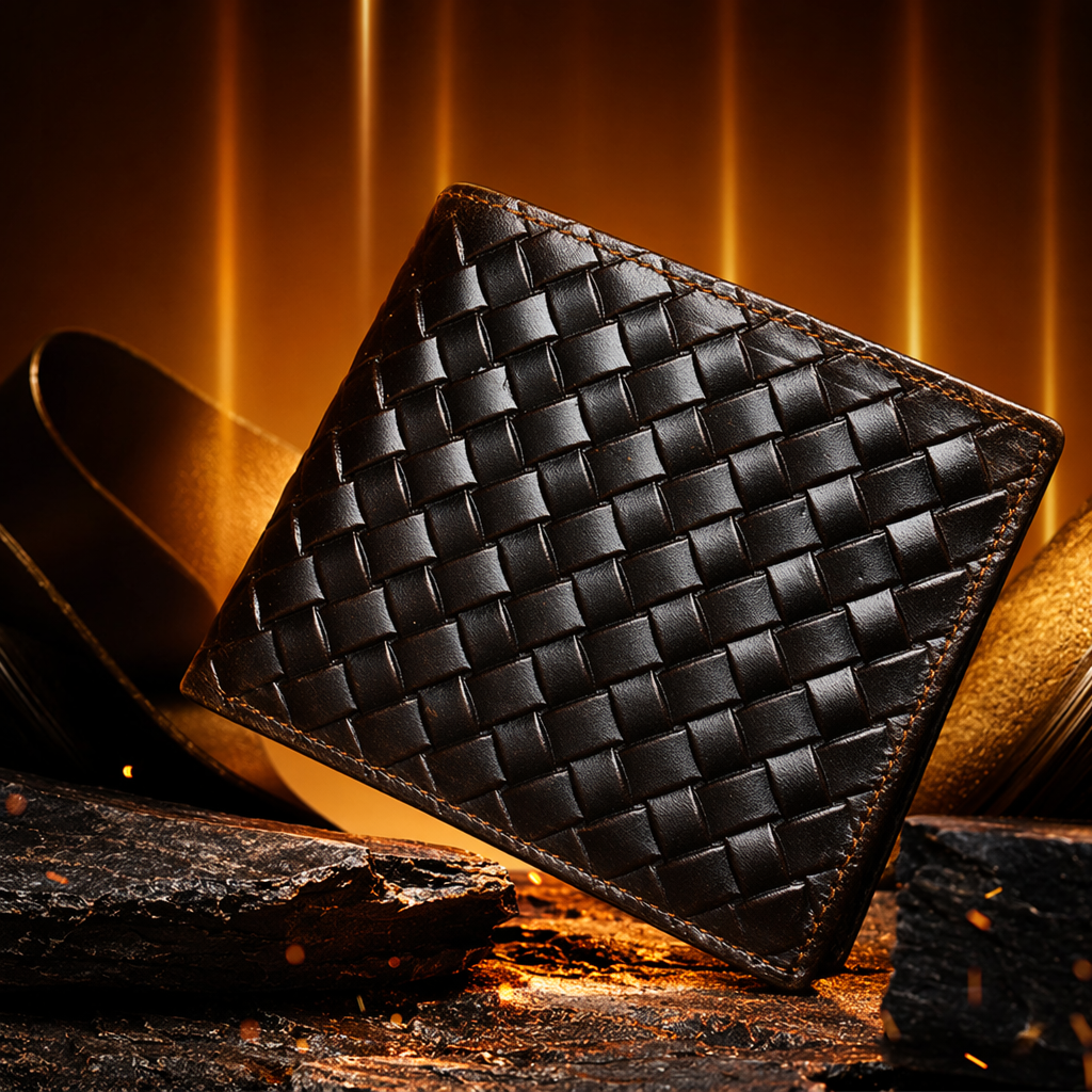 A simple and retro men's dark brown woven texture leather wallet Specification image