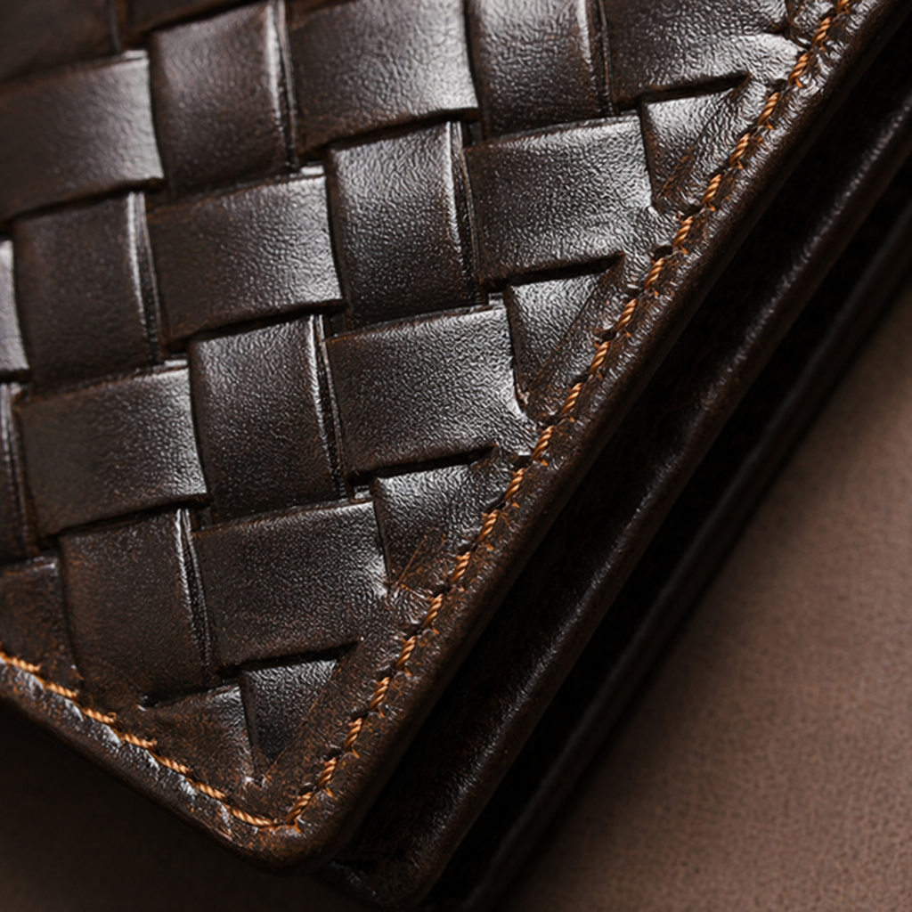 A simple and retro men's dark brown woven texture leather wallet Application Scenario