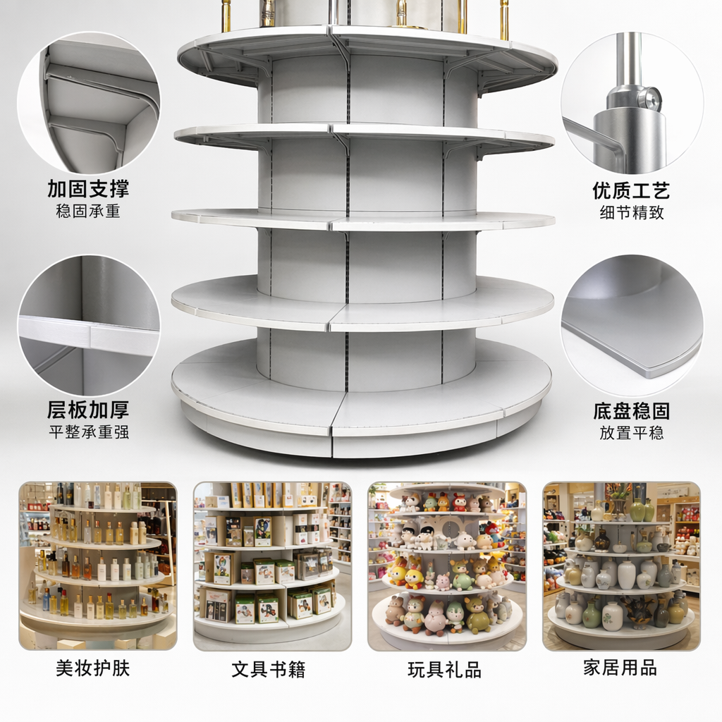 灰色圆形多层货架家用客厅卧室收纳置物架简约现代