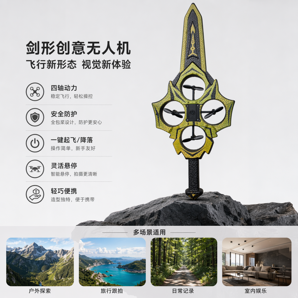 黄黑裂纹剑形无人机 高性能遥控航拍飞行器