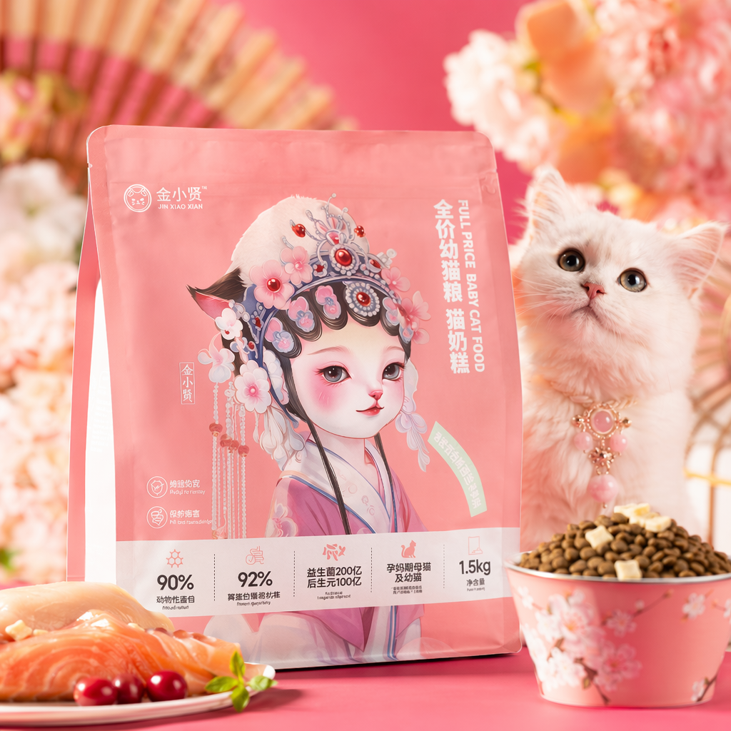 Pink packaging cat food bags, moisture-proof and sealed preservation bags for pet food storage Specification image