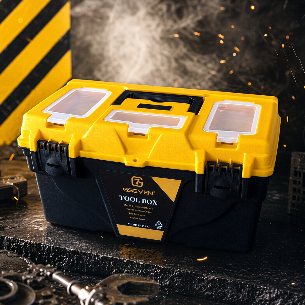 Yellow and black dual-color toolbox, tool storage box, household portable organizing box Specification image
