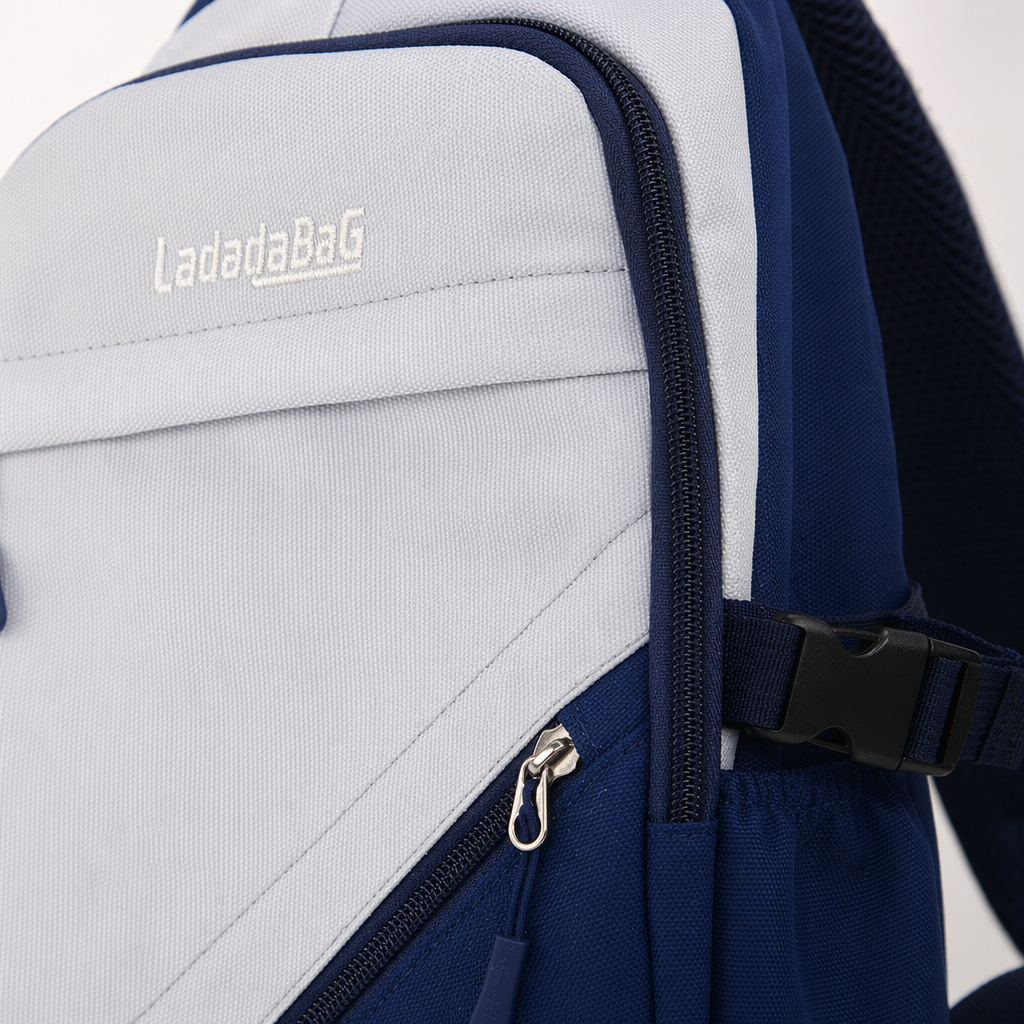 A simple and fashionable backpack in blue and white color combination, a lightweight and large-capacity student commuting bag Application Scenario