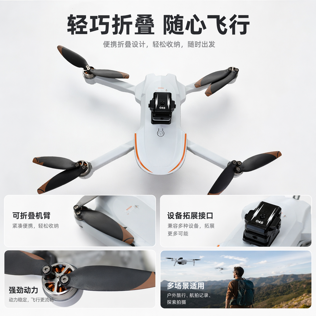 白色无人机航拍器高清稳定便携遥控飞行器
