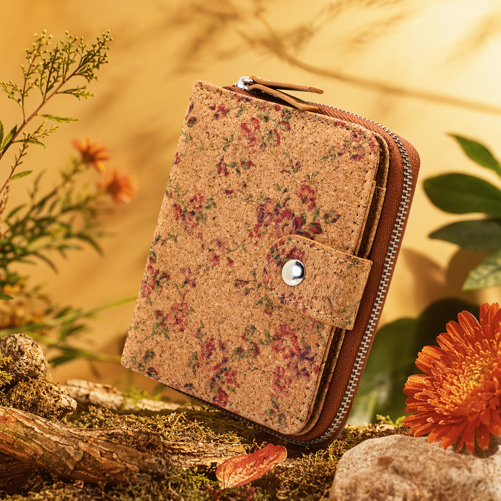This brown floral cork lady's wallet features a lightweight, retro, simple, fashionable and niche design Specification image