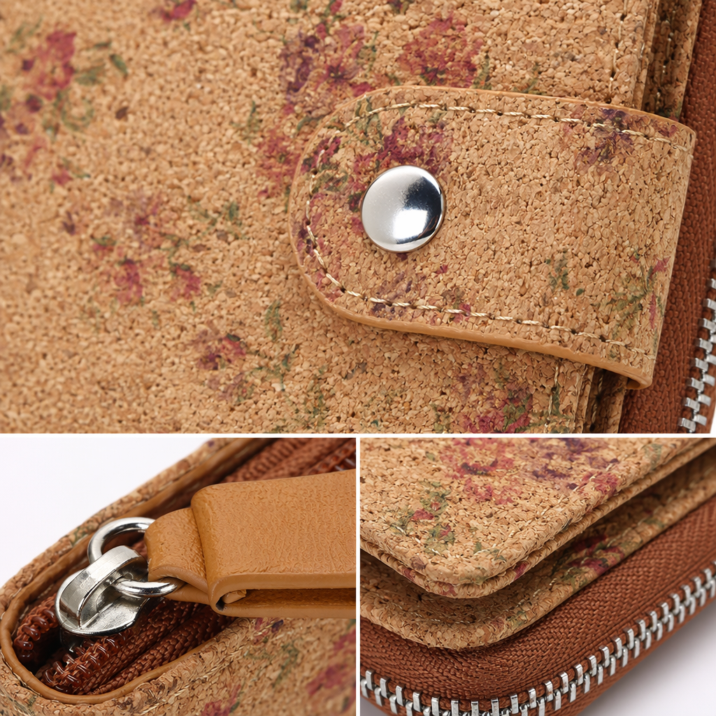 This brown floral cork lady's wallet features a lightweight, retro, simple, fashionable and niche design Application Scenario