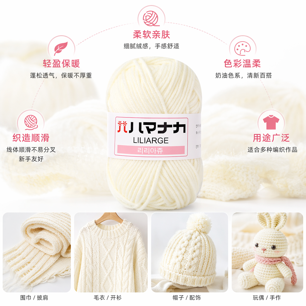 DIY material kit for hand-woven decorative wool balls in off-white color