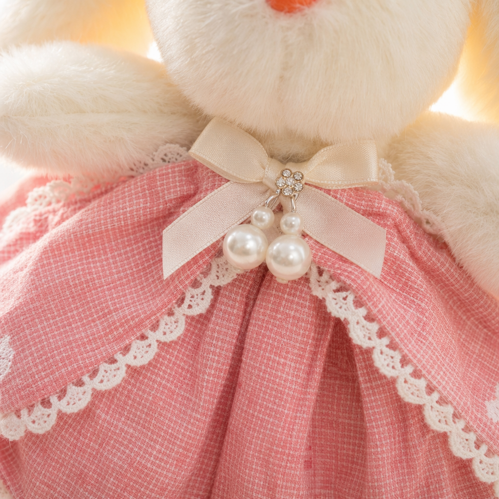 Pink bow, white rabbit plush toy, cute and fun home decoration Application Scenario