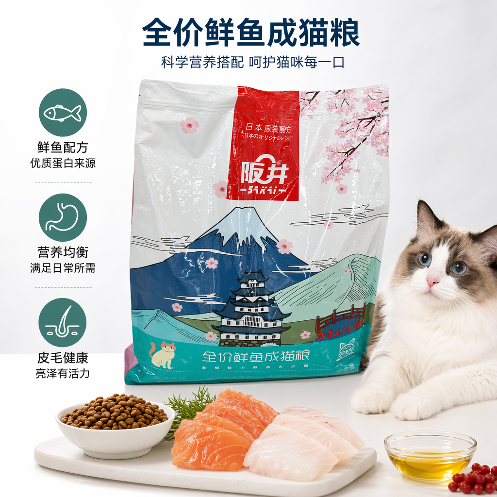 白色包装袋猫粮天然无谷成猫专用干粮