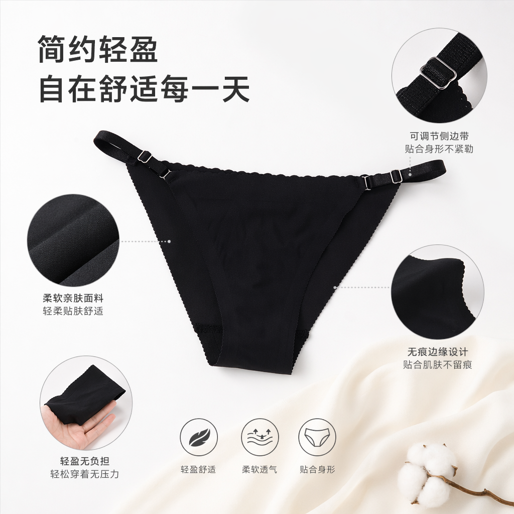 纯棉黑色内裤女士基础款舒适透气无痕贴身