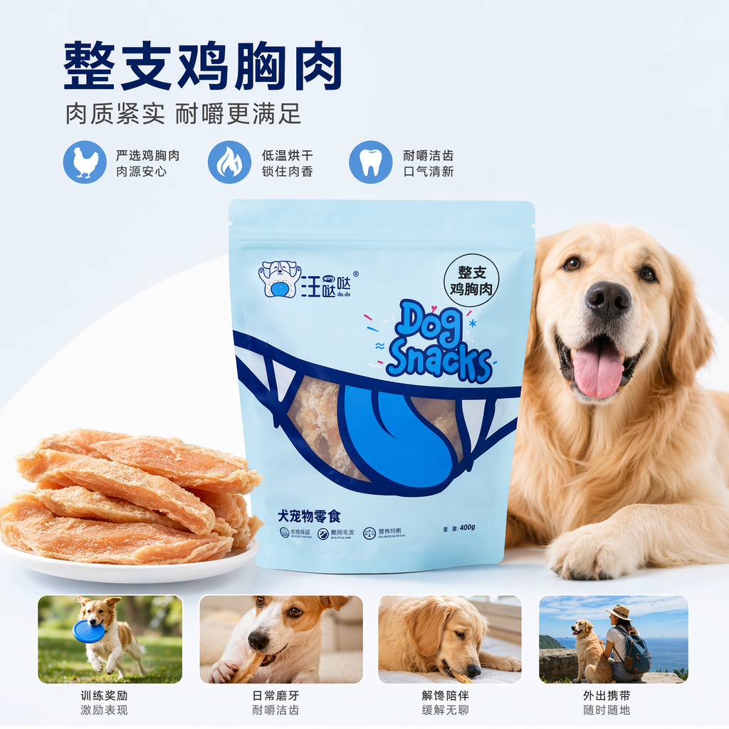 浅蓝色食品级狗零食磨牙洁齿天然成分宠物零食