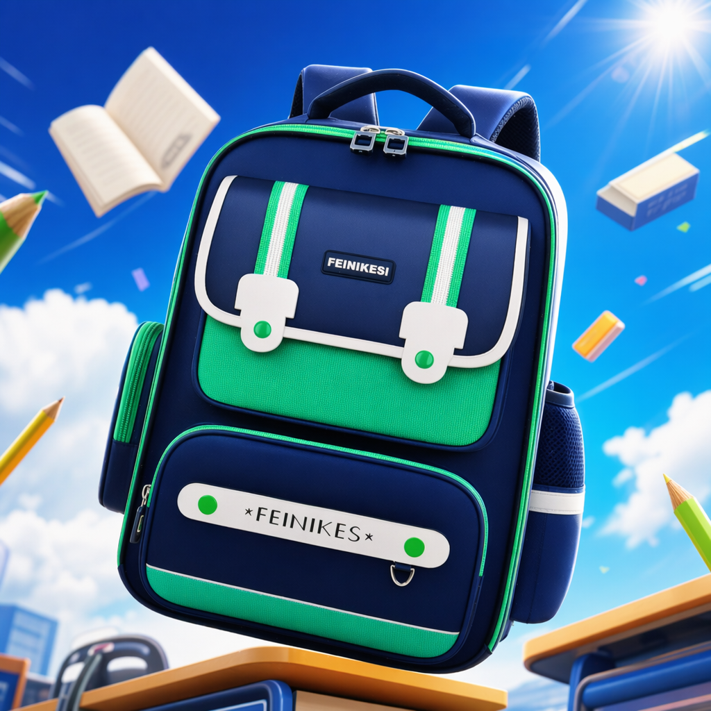 The blue and green dual-color student schoolbag is lightweight, large-capacity, simple and fashionable Specification image