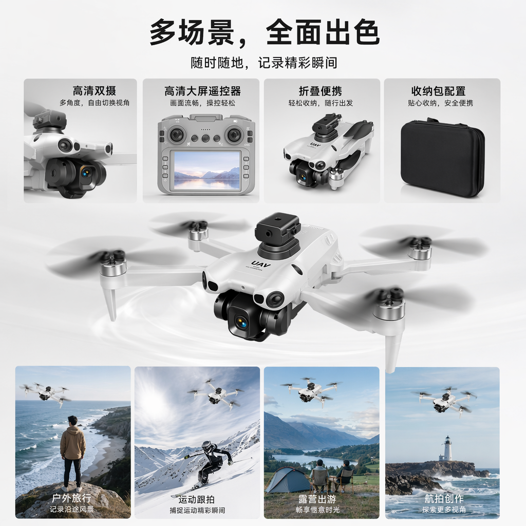 白色无人机航拍器高清稳定遥控飞行器