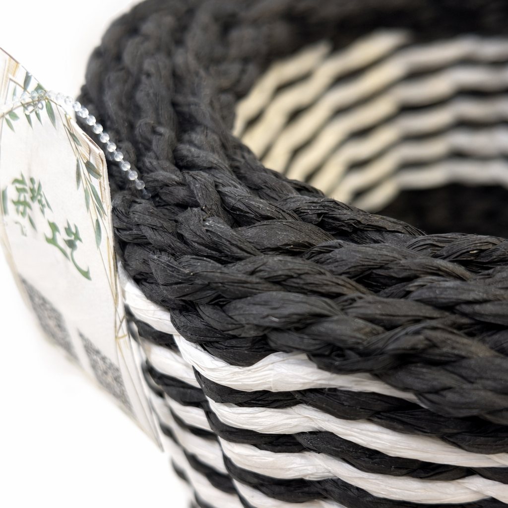 Black and white striped woven basket home storage basket, Nordic-style rattan woven storage basket Specification image