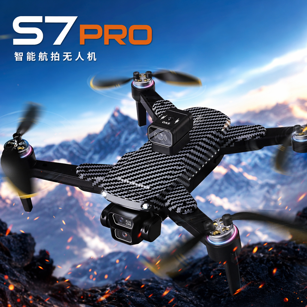 The S7 PRO smart aerial photography drone features a black and white wavy body and 4K high-definition GPS positioning Specification image