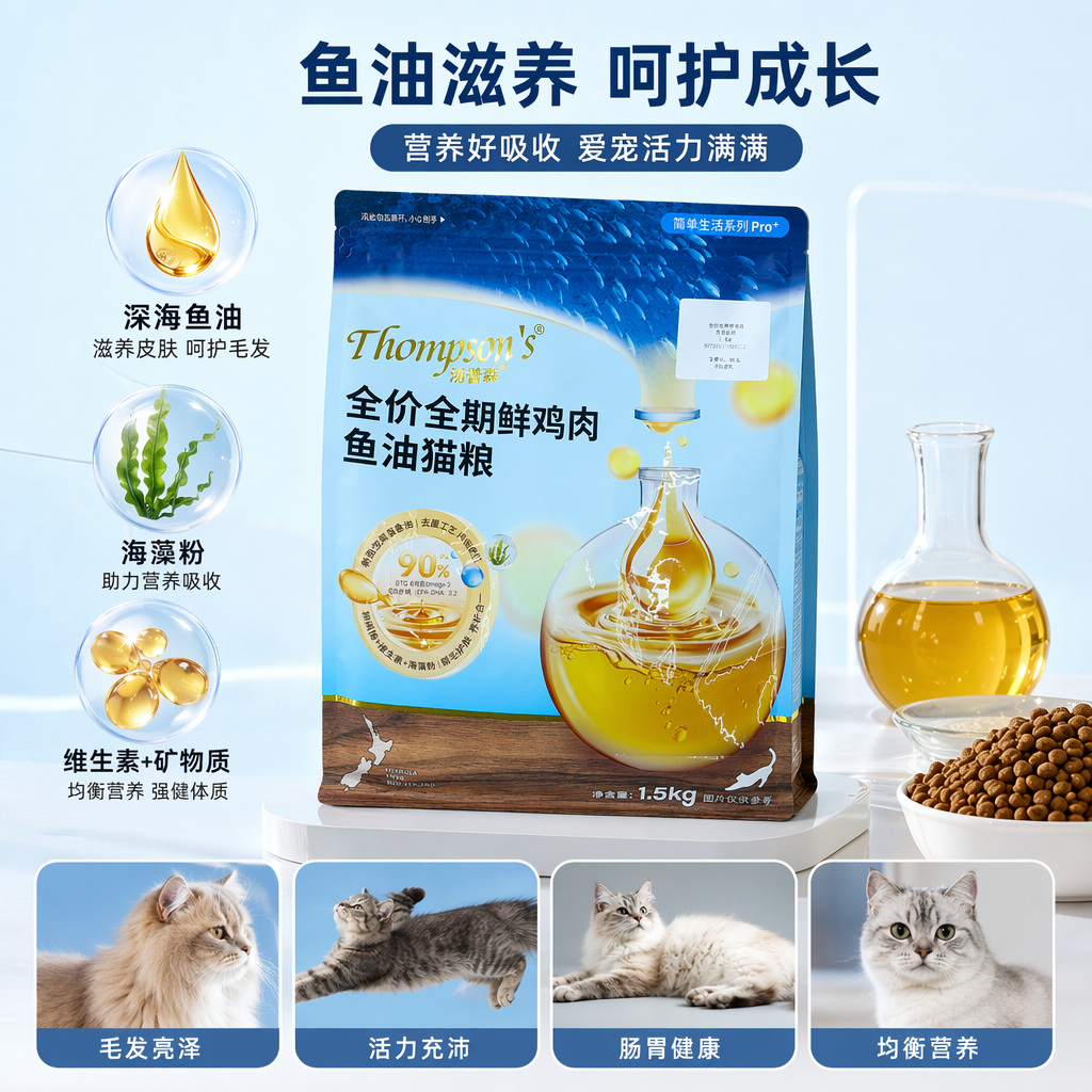 蓝色包装袋猫粮天然无谷成猫专用营养均衡