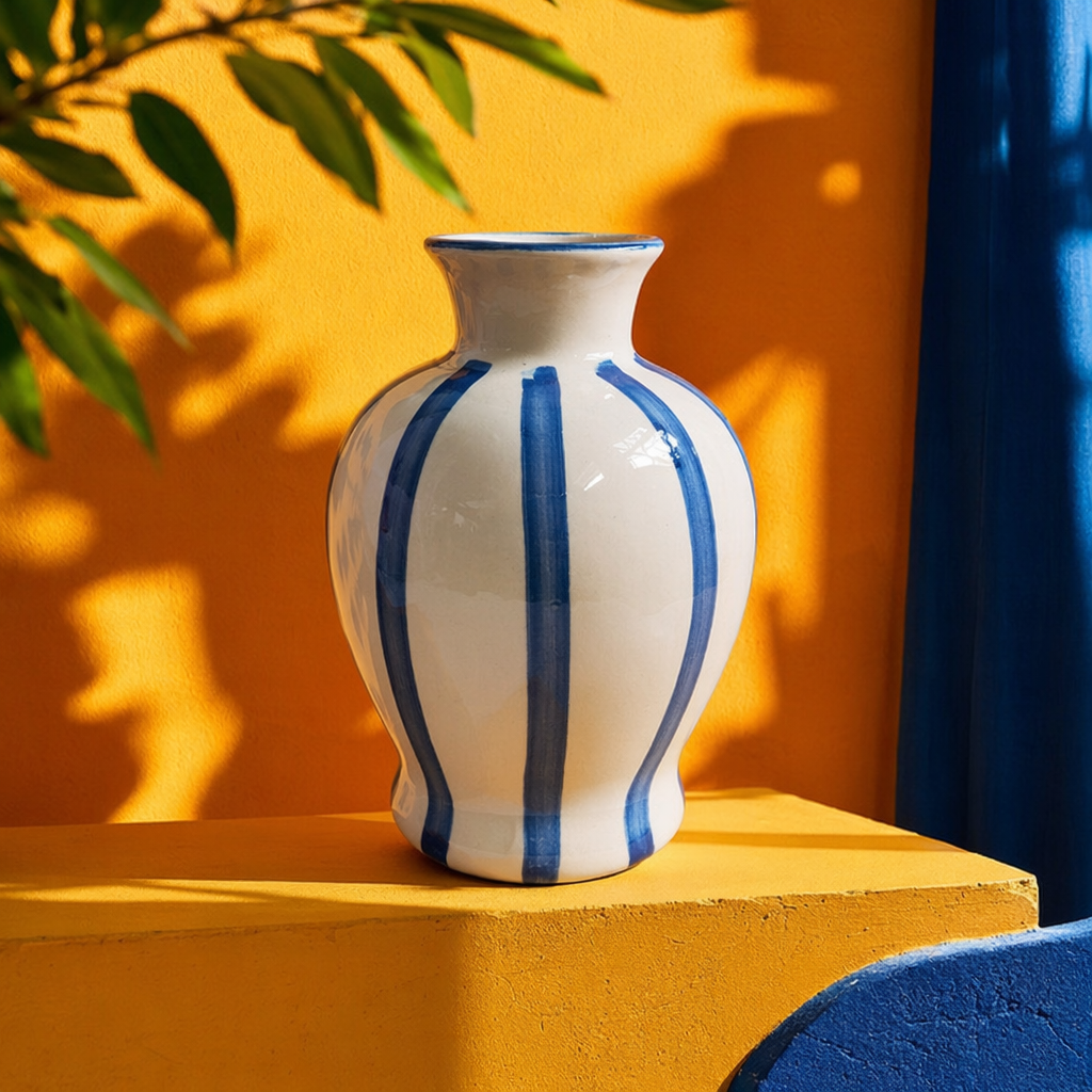 Blue and white striped ceramic vase for home living room decoration, high appearance level, Nordic style Specification image