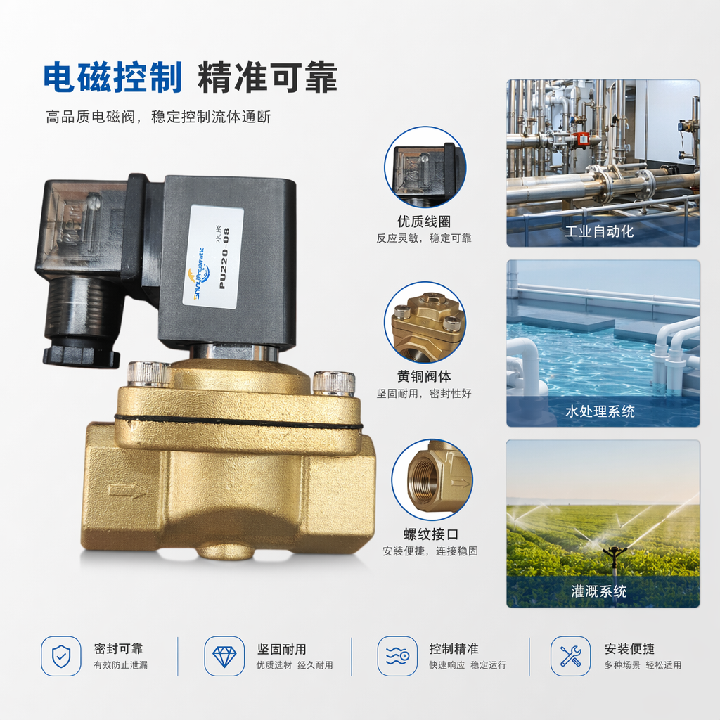 金色电磁阀 直动式常闭220VAC 1/2英寸不锈钢阀体