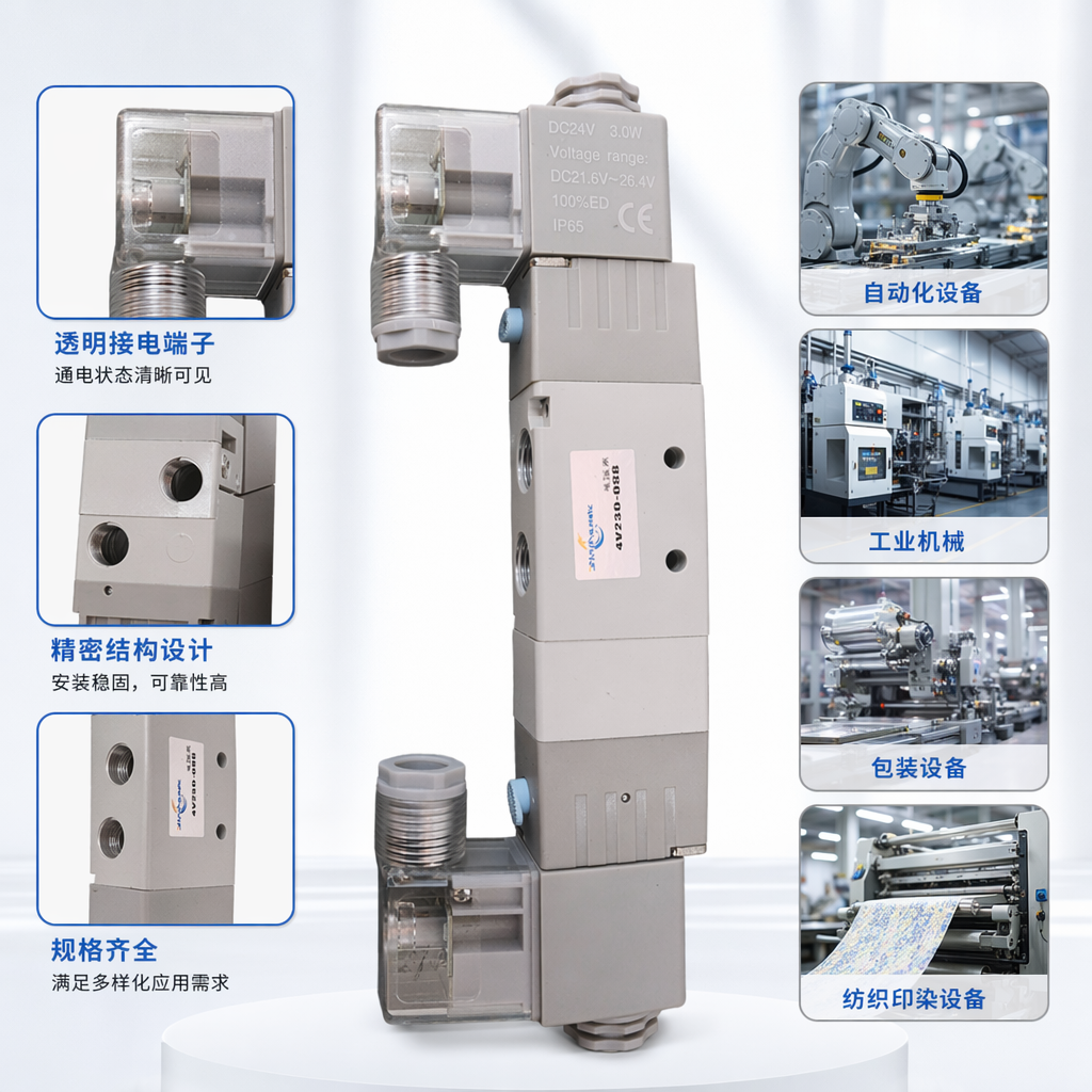 灰色气动电磁阀 24V直流单电控常闭型 工业自动化控制元件