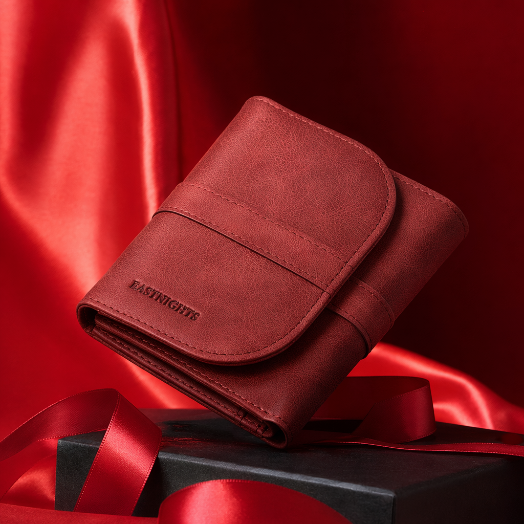 Red leather wallet, a simple and fashionable long leather coin pocket bag for women Specification image