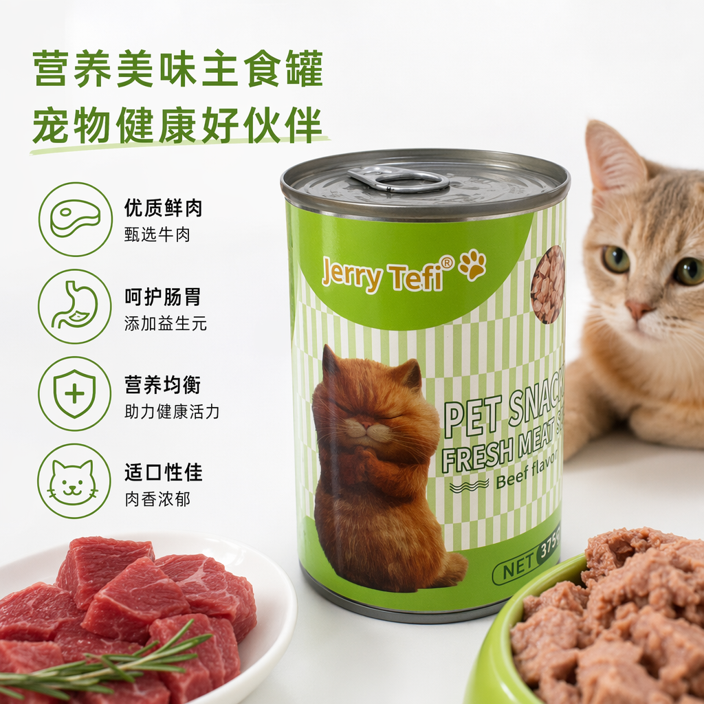 绿色罐装猫零食高蛋白主食级猫咪湿粮