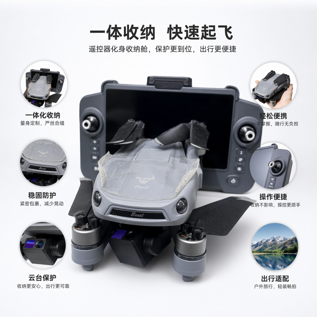 灰色无人机航拍高清遥控飞行器可折叠便携式